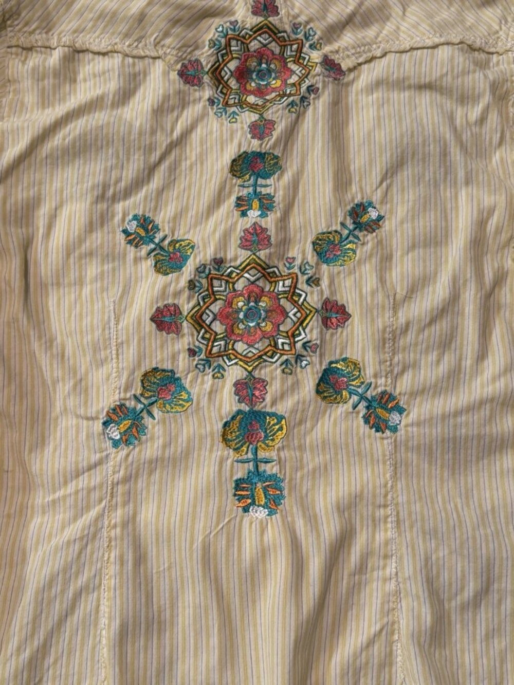 Johnny Was 3J Workshop Roxanna 5026 Striped Embroidered Floral Button Up Shirt M - Picture 4 of 13